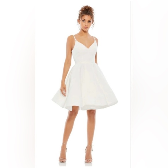 Mac Duggal 48775 NWOT White Low Back A-Line Party Dress - Picture 1 of 4